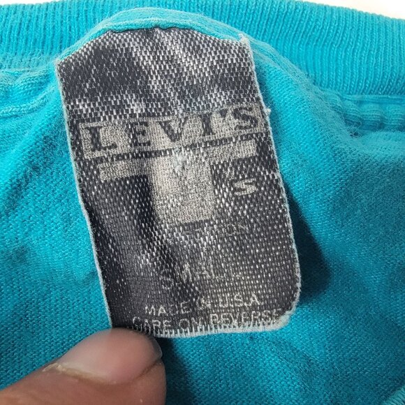Vintage Levis Big Jean Kids Small Graphic Tee Shirt Turquoise School Casual - Picture 3 of 10